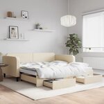 vidaXL Lit de jour avec gigogne et tiroirs crème 100x200 cm tissu