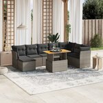 vidaXL Salon de jardin 9 Pièces avec coussins gris résine tressée
