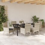 vidaXL Ensemble de Salle à Manger de Jardin 7 Pièces avec Coussins Rattan Poly Gris Clair