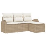 Ensemble de canapé de jardin 4 pièces avec coussins en rotin poli beige