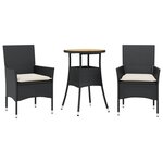 vidaXL Ensemble à manger de jardin et coussins 3 Pièces noir rotin acacia