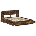 vidaXL Cadre de lit avec rangement avec tiroir Chêne fumé 135 x 190 cm