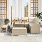 Ensemble de canapé de jardin 8 pièces avec coussins beige en poly rotin et acacia
