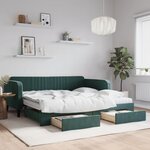 vidaXL Lit de jour et gigogne et tiroirs vert foncé 100x200 cm velours