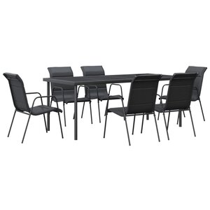 vidaXL Ensemble à manger de jardin 7 Pièces noir textilène et acier