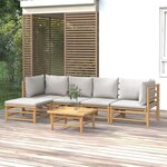 vidaXL Salon de jardin 6 Pièces avec coussins gris clair bambou