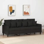 vidaXL Canapé à 3 places Noir 180 cm Tissu