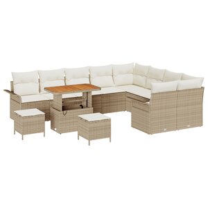 Ensemble de canapés de jardin de 12 pièces avec coussins en rotin beige poly