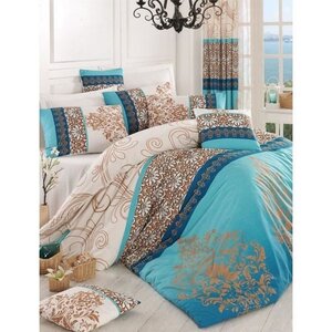 Parure de lit - housse de couette 220 x 240 + 2 taies d'oreiller 60 x 60 coton renforcé - Turquoise