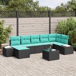 vidaXL Ensemble de canapé de jardin 7 Pièces Noir et turquoise polyrotin