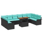 vidaXL Ensemble de canapé de jardin 11 Pièces Noir et Bleu polyrotin