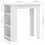 vidaXL Table de bar rangement Blanc 102x50x103 5 cm Bois d'ingénierie