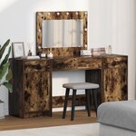 Ensemble de coiffeuse 3 pièces vidaXL avec éclairage en chêne fumé  en bois d'ingénierie