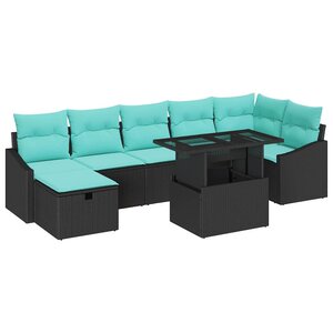 vidaXL Ensemble de canapé de jardin avec coussin 8 Pièces Noir Poly rotin