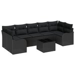 Set de canapés de jardin 8 pièces avec coussins en poly rattan noir