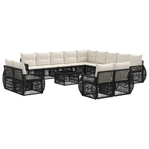 vidaXL Ensemble de canapé de jardin 14 Pièces Noir et blanc crème