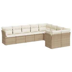 vidaXL Salon de jardin avec coussins 9 Pièces beige résine tressée