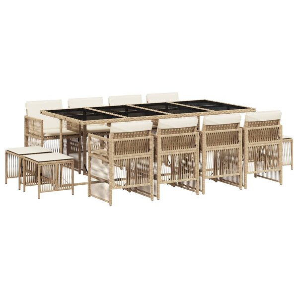 vidaXL Ensemble à manger de jardin et coussins 13 Pièces beige