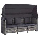vidaXL Canapé-lit extensible 3 places avec toit Résine tressée Gris