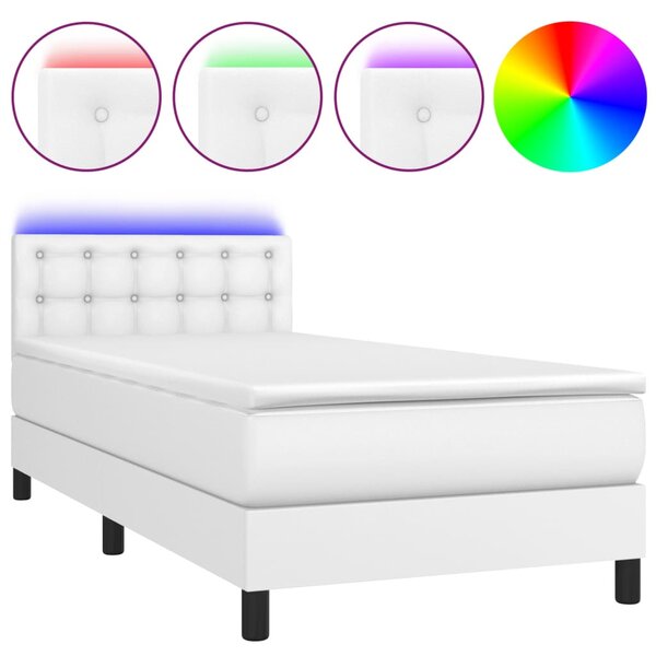 vidaXL Sommier à lattes de lit avec matelas et LED Blanc 90x190cm