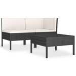 vidaXL Salon de jardin 3 Pièces avec coussins Résine tressée Noir