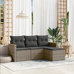 vidaXL Salon de jardin 4 Pièces avec coussins gris résine tressée