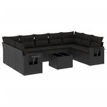 vidaXL Salon de jardin 10 Pièces avec coussins noir résine tressée