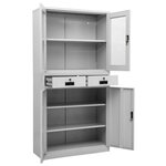 vidaXL Armoire de bureau Gris clair 90x40x180 cm Acier et verre trempé