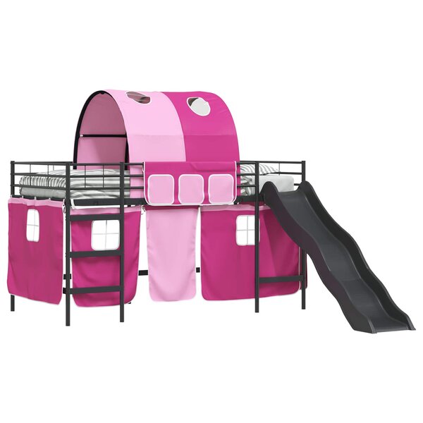 vidaXL Lit mezzanine pour enfants Noir et rose 107 x 200 cm Métал