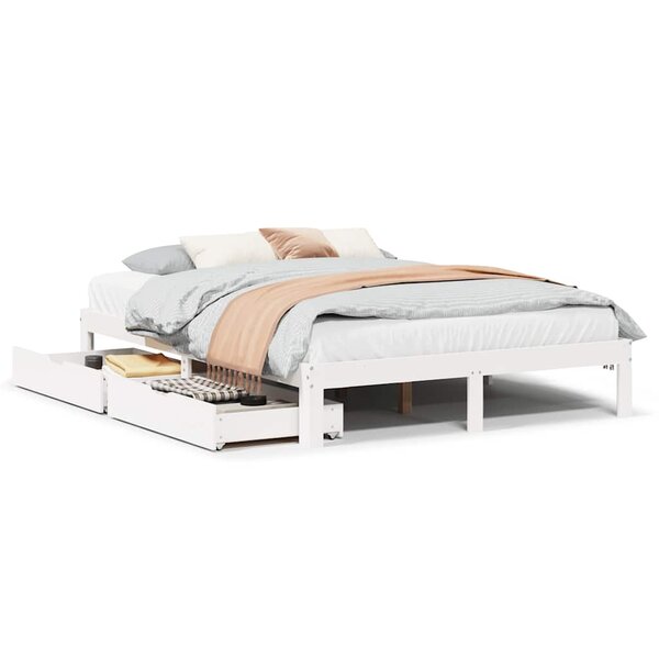 vidaXL Cadre de lit avec tiroirs sans matelas blanc 140x190 cm