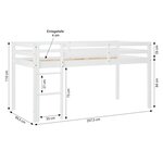 Lit mi-hauteur enfant échelle tunnel pin rideau rose 90x200