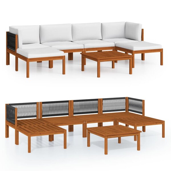vidaXL Salon de jardin 7 pièces avec coussins  bois d'acacia crème et corde