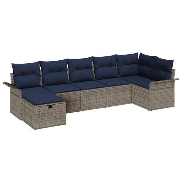 vidaXL Ensemble de canapé de jardin 7 Pièces Gris et marine polyrotin