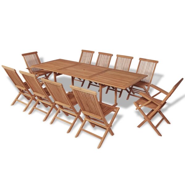 vidaXL Ensemble à manger d'extérieur 11 Pièces et chaises pliables Teck