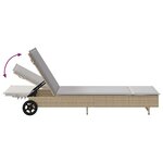 vidaXL Chaise longue avec roues et coussin beige résine tressée