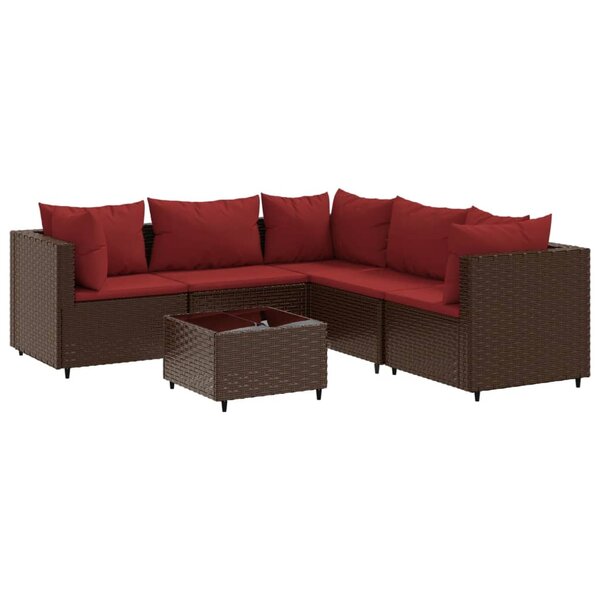 vidaXL Salon de jardin 6 Pièces avec coussins Marron Résine tressée