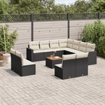vidaXL Salon de jardin 12 Pièces avec coussins noir résine tressée