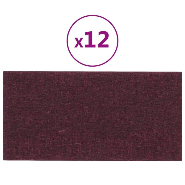 vidaXL Panneaux muraux 12 Pièces Violet 30x15 cm Tissu 0 54 m²