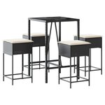 vidaXL Ensemble de bar de jardin 5 Pièces avec coussins noir poly rotin