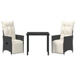 vidaXL Ensemble de salle à manger de jardin 3 pièces avec coussins en poly rattan noir