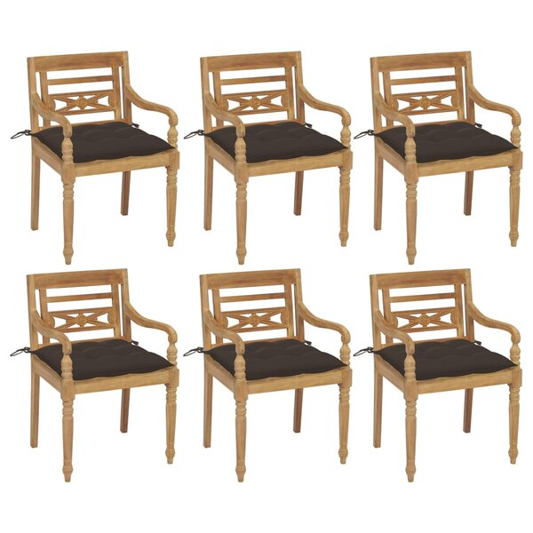 vidaXL Chaises Batavia avec coussins 6 Pièces Bois de teck solide