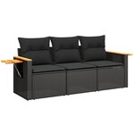 vidaXL Salon de jardin 3 Pièces avec coussins noir résine tressée