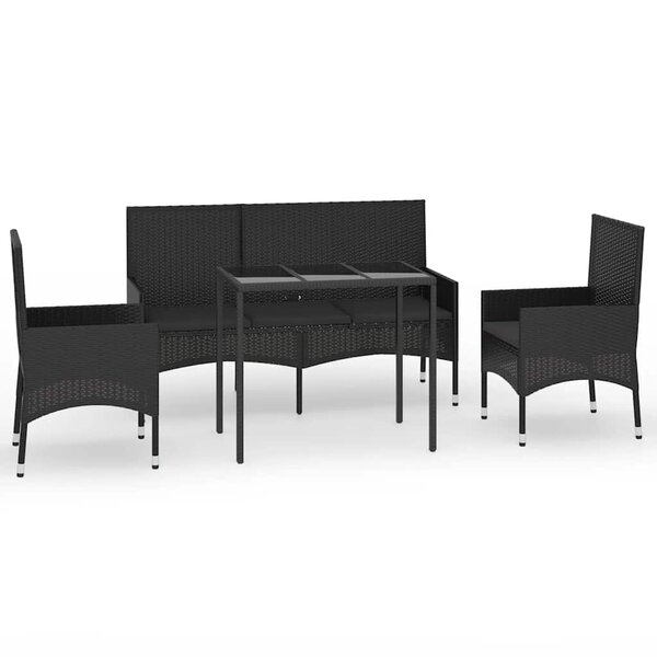 vidaXL Salon de jardin 4 Pièces avec coussins Noir Résine tressée