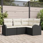 Ensemble de canapés de jardin 4 pièces avec coussins Noir Poly Rattan