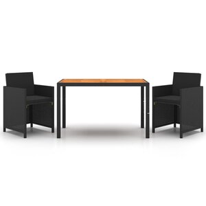 vidaXL Ensemble à dîner de jardin avec coussins 3 Pièces poly rotin noir
