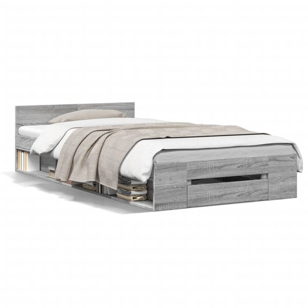 vidaXL Cadre de lit avec tiroir sans matelas sonoma gris 90x200 cm