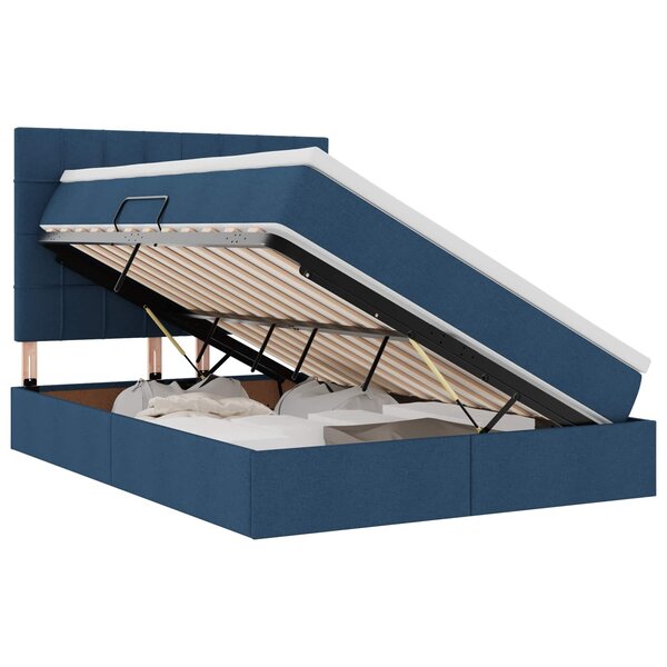 vidaXL Lit avec rangement et matelas Bleu 140 x 200 cm tissu
