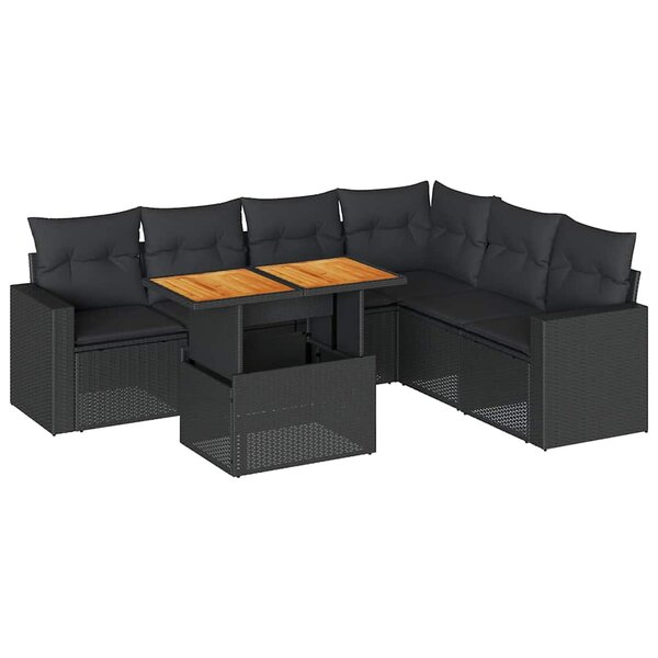 vidaXL Salon de jardin 7 Pièces avec coussins noir résine tressée