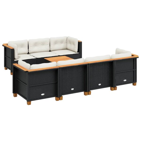vidaXL Salon de jardin 8 Pièces avec coussins noir résine tressée