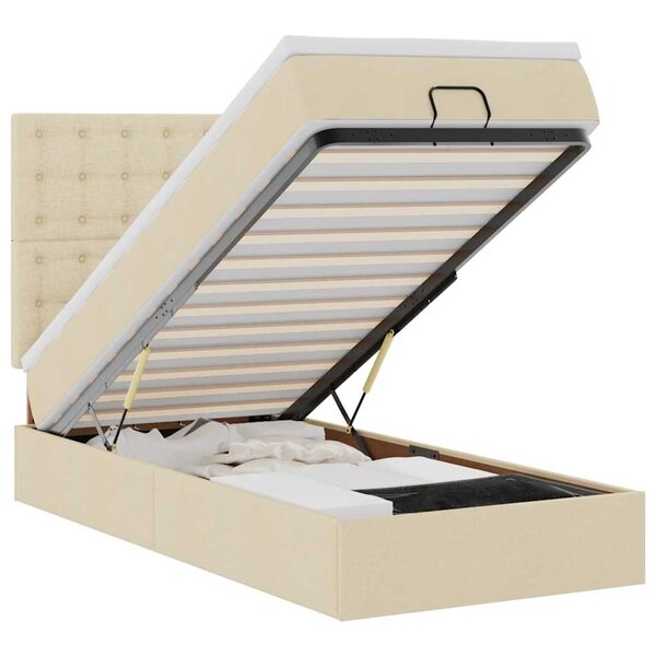 vidaXL Lit ottoman avec matelas et LED crème 90x200 cm tissu